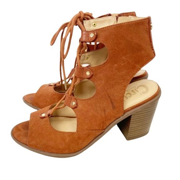 Circus by Sam Edelman Cognac Brown Kiera Strappy Lace Up Heels Sz 8.5 - Picture 6 of 8